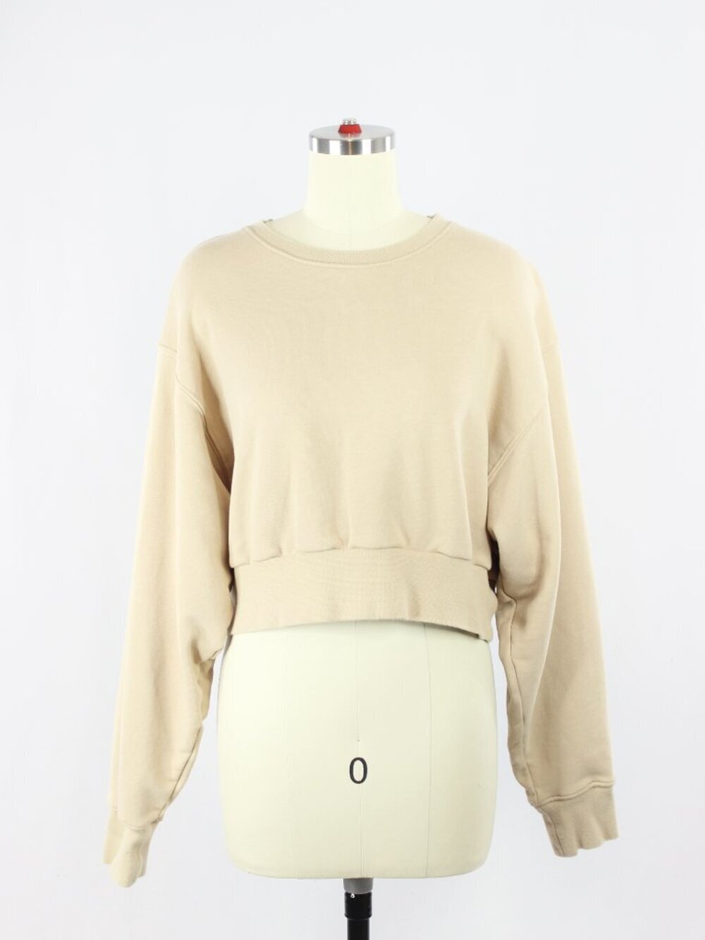 Aritzia TNA Airy Fleece Perfect Beige Cotton Terry Cropped Sweatshirt, Size M